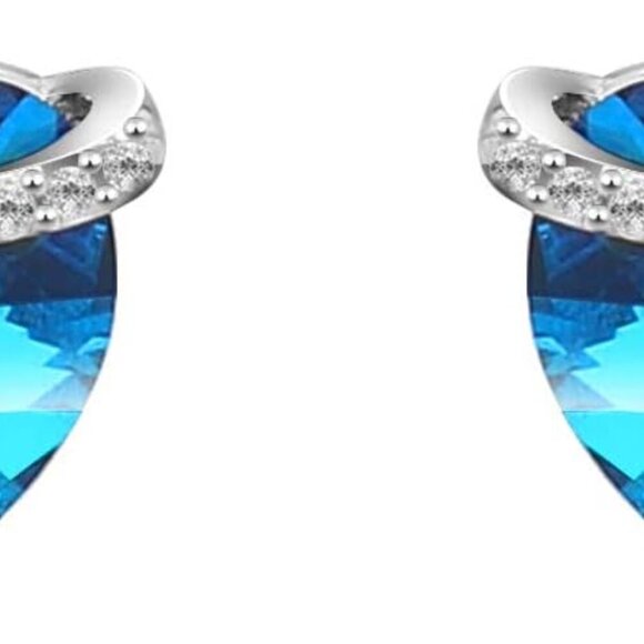 Infinity Heart Earrings Sterling Silver Love Earrings Embellished with Crystals - Picture 1 of 7